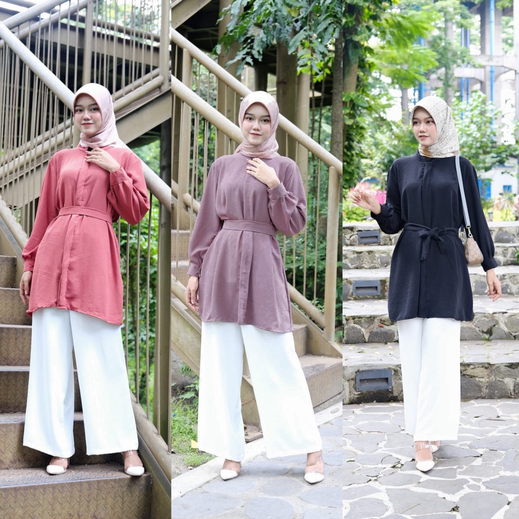 QUAZZA TUNIK CRINGKLE | Tunik Crinkel Full Kancing | Baju Muslim Atasan Wanita Tunik Brilie Lengan Panjang Tunik Busui | TUNIK CRINKLE LD 120/ CRINKLE AIRFLOW/ LONG TUNIK CRINKLE/ TUNIK BUSUI DAN NON BUSUI | Laudya Tunik Crinkle Airflow Basic Kemeja Tunik