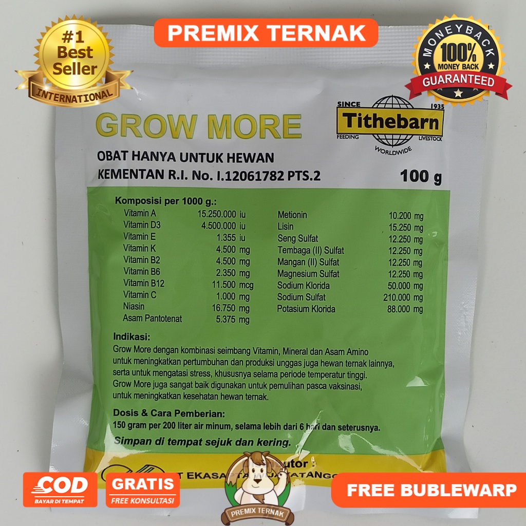 GROW MORE 100 gram - Multivitamin Asam amino dan Mineral Ayam