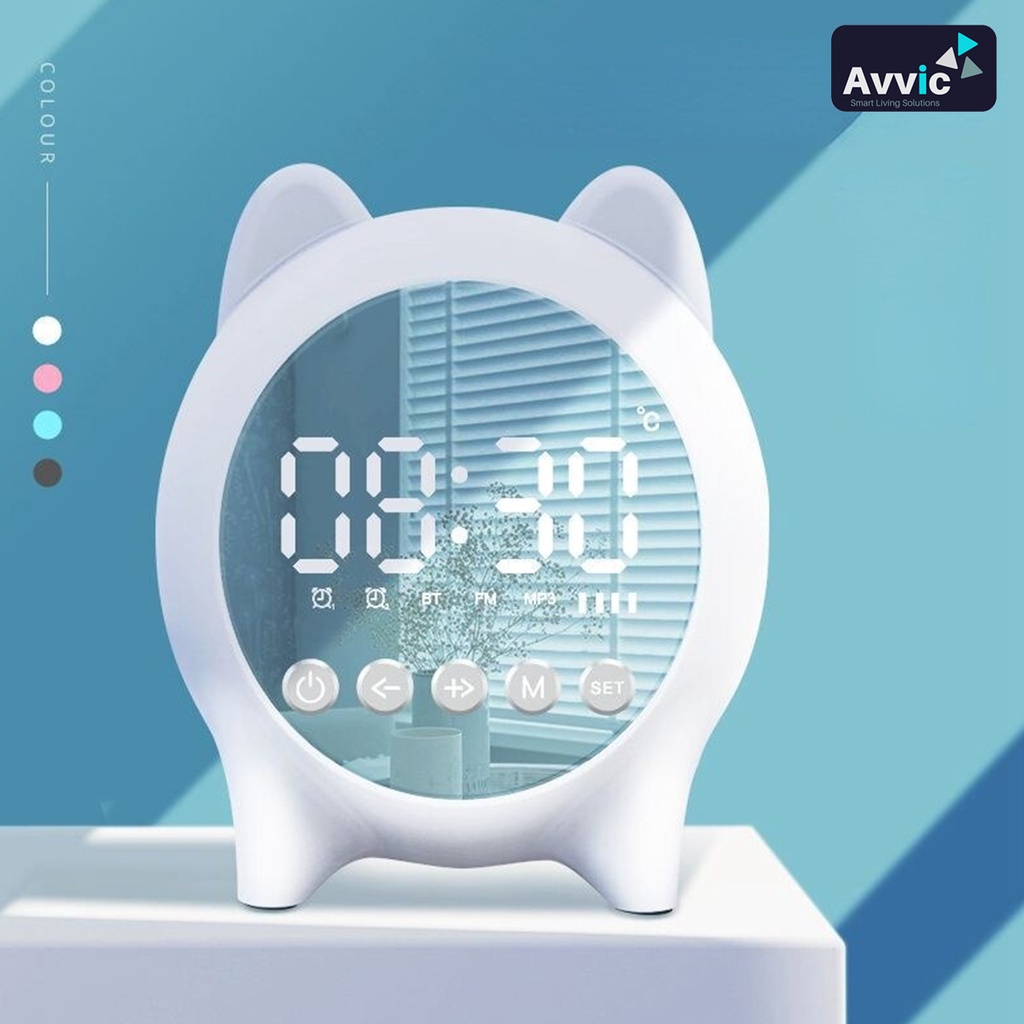 Speaker Bluetooth Jam Alarm Mirror Radio FM LED Display Clock Alarm Temperature USB TF Card Cute Bear