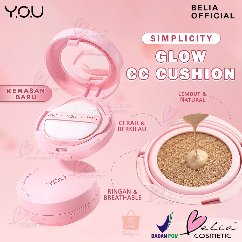 ❤ BELIA ❤ YOU The Simplicity Glowy CC Cushion (NEW PACKAGING) | Color Corrector CC Cushion Y.O.U Makeups (✔️BPOM)