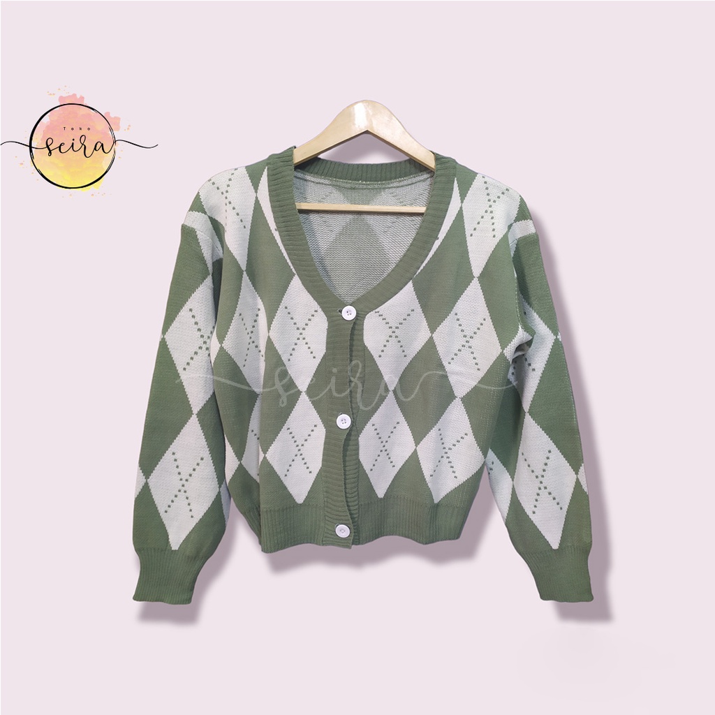 [BISA COD] Cardigan Rajut Motif Ketupat Sweater Wanita / Outwear Knit Premium Motif / Diamond Oversize Cardigan Premium