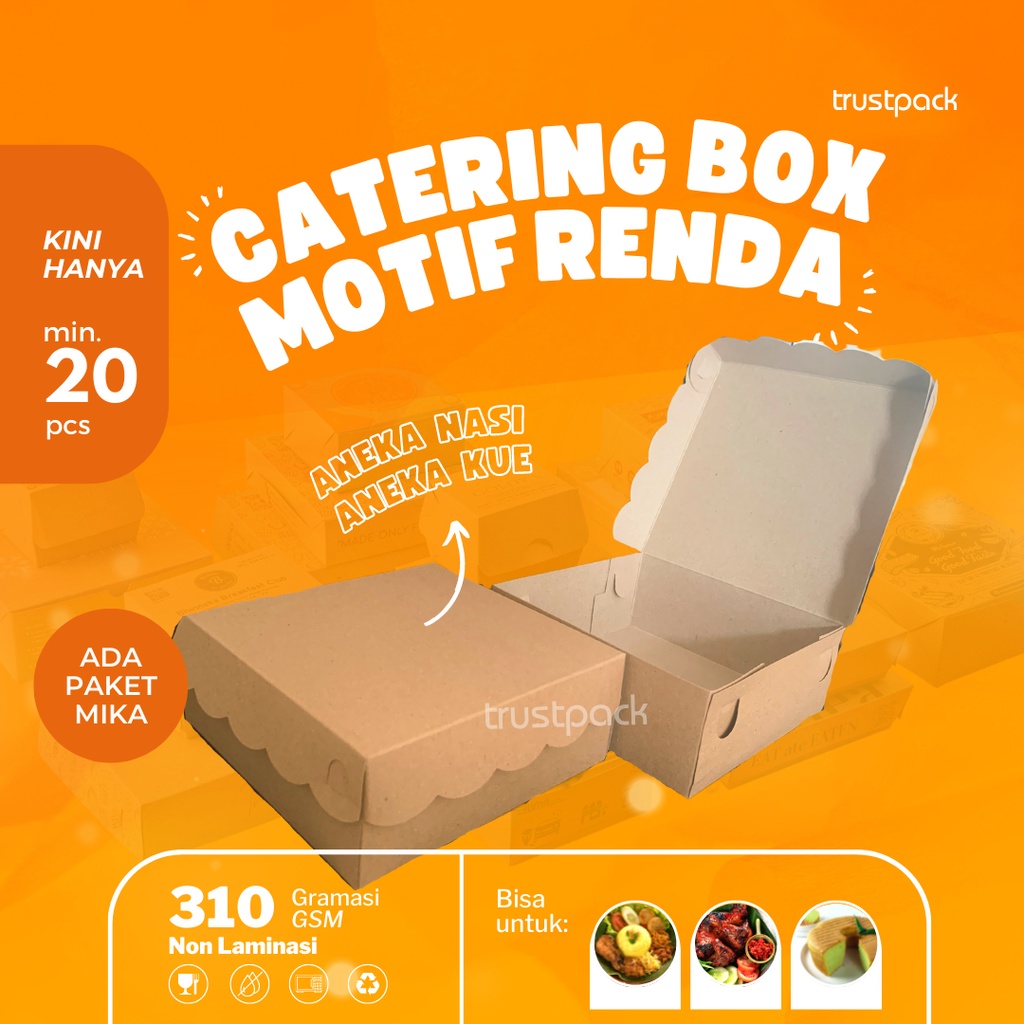 DUS NASI 18x18 KOTAK NASI RENDA KRAFT PAPER COKLAT SUPER TEBAL PREMIUM