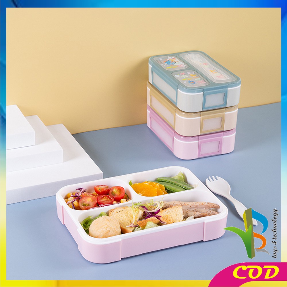 RB-C448 C449 Lunch Box Set Anak 3 Sekat BPA FREE Karakter Dengan Sendok Tempat Makan Anak Kotak Bekal Anak Motif Lucu