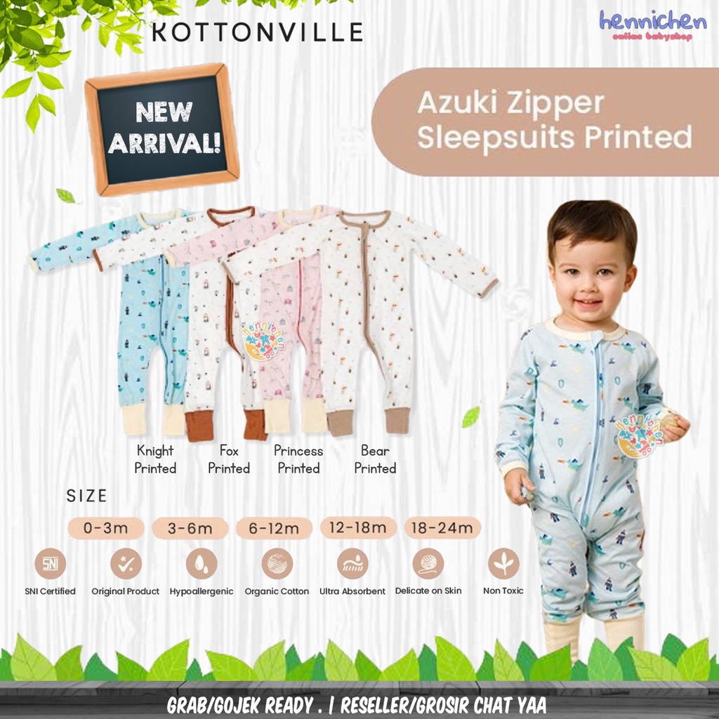 KOTTONVILLE AZUKI ZIPPER SLEEPSUITS PRINTED COLOR SLEEPSUIT RESLETING PIYAMA TIDUR UNISEX