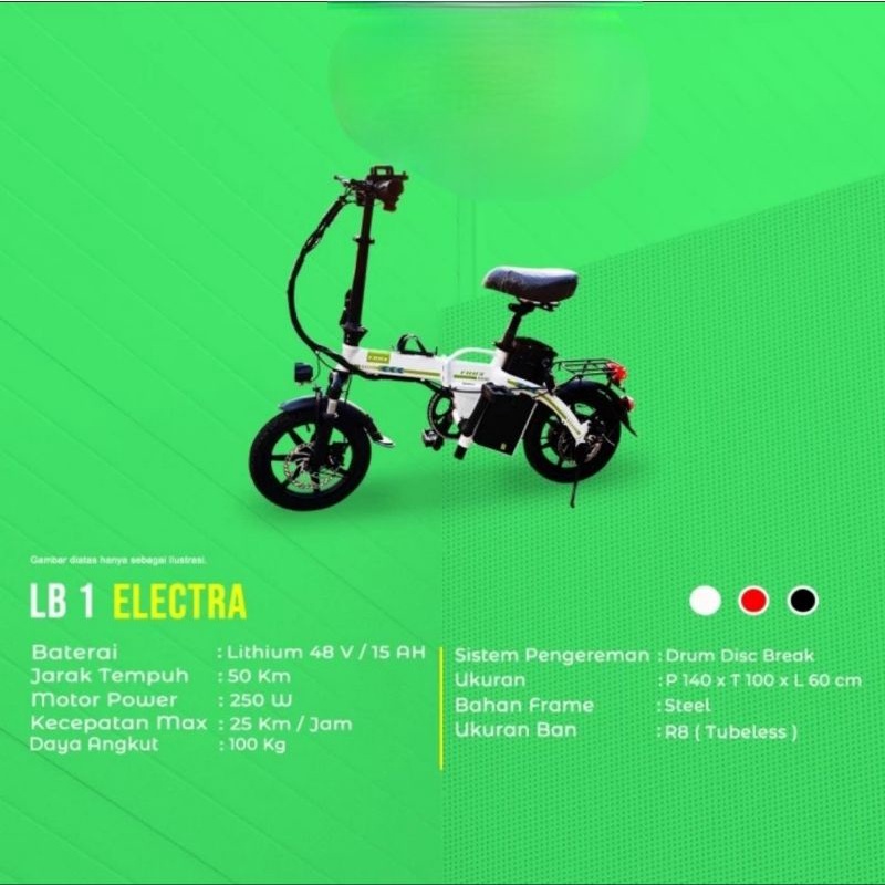 Sepeda Lipat Listrik Uwinfly (E-Bike) LB1 / LB 1 Lithium Bike Remaja Elektra Electra