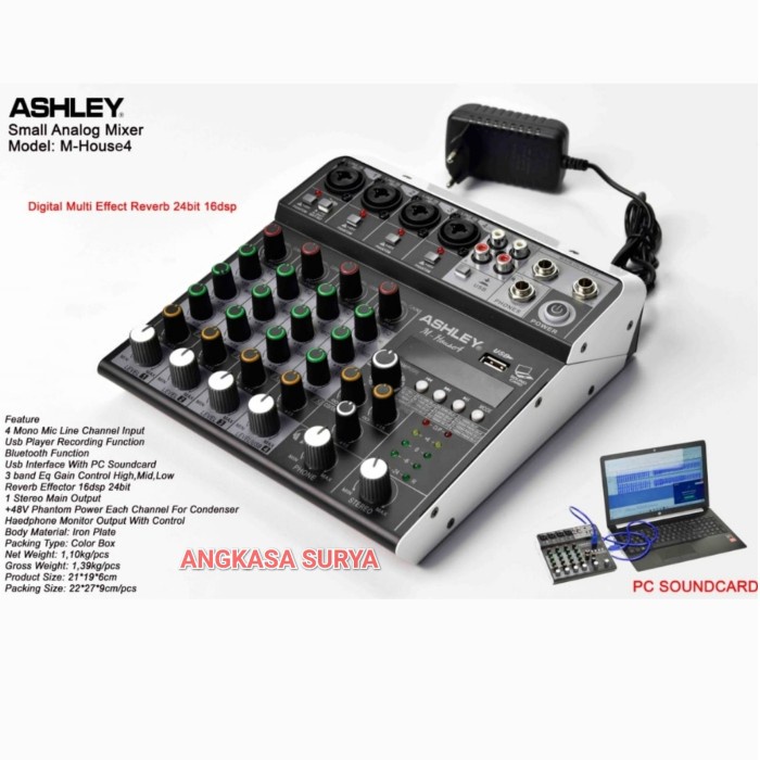 {MusikStore} Mixer ASHLEY MHOUSE 4 MHOUSE4 Original Mixer Audio 4 Channel Murah