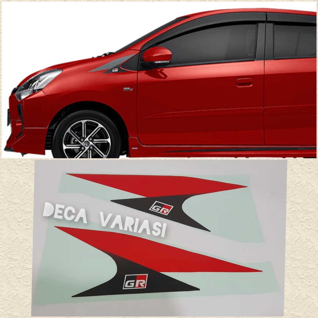 Stiker Mobil Agya Stiker Depan Spion Samping GR Sport Mobil Agya 2022 Merah Kombinasi Hitam