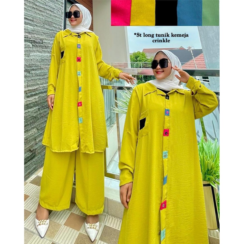 SENA JUMBO SETELAN CELANA LONG TUNIK MATT CRINKLE AIRFLOW BRAND Z*RA / SETELAN WANITA JUMBO LONG TUN