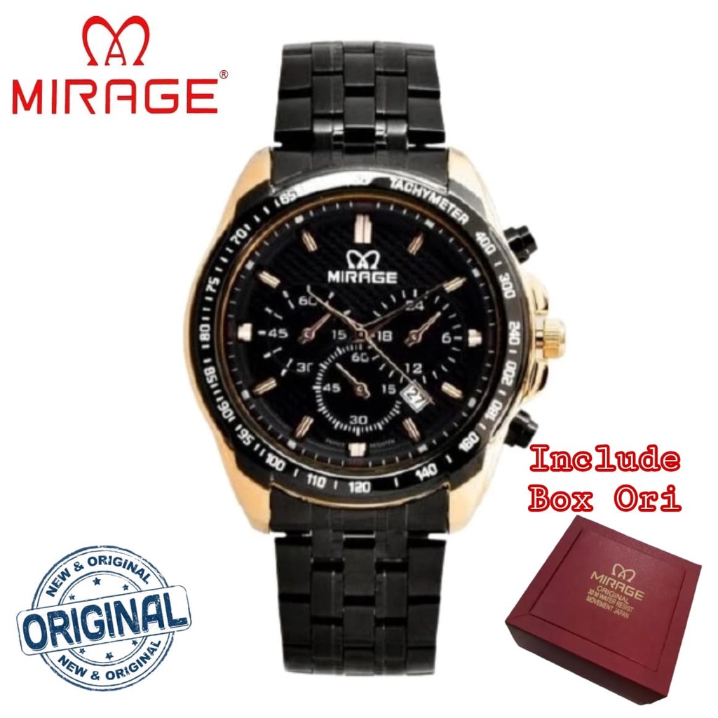 Promo Free Ongkir Terbaru Mirage Sporty 8535 Jam Tangan Pria Casual Rantai All Stainless Steel Anti 