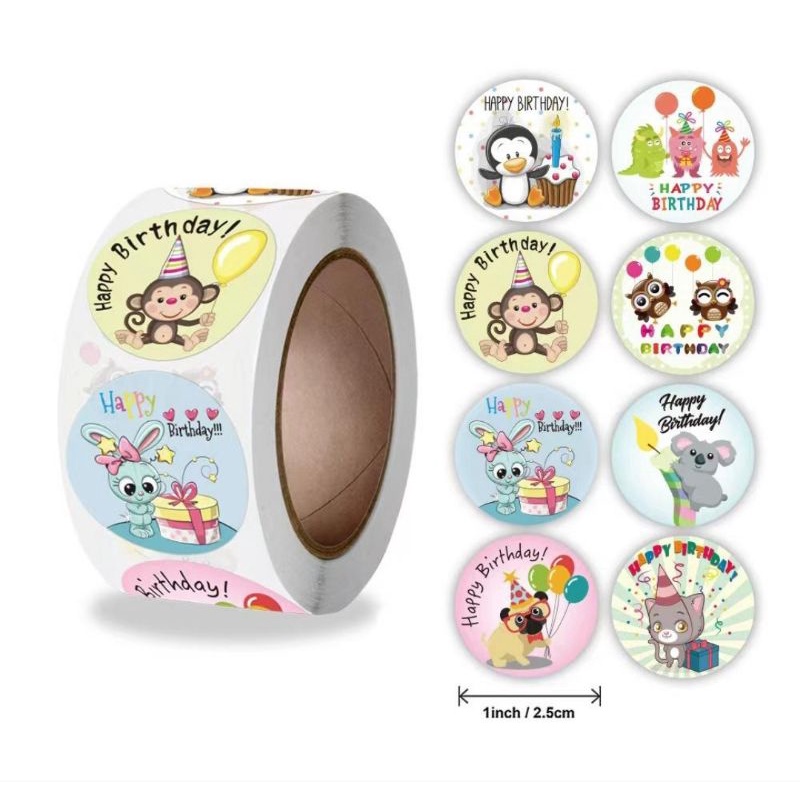 

hv Sticker Roll isi 500 Aesthethic Bulat Gaya KOREA stiker reward anak kartun happy birthday
