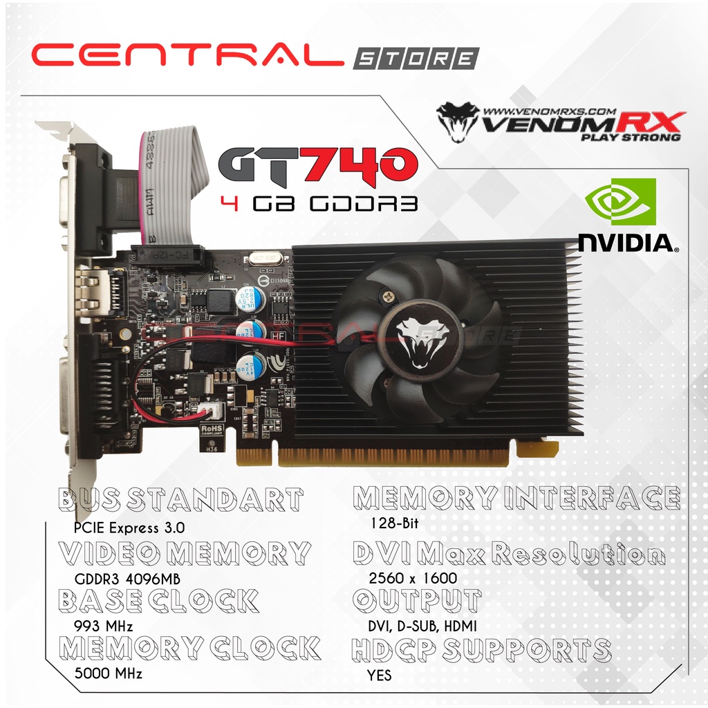 VGA CARD VENOMRX GEFORCE GT740 4GB GDDR3 128 BIT GRAPHIC PCIE - GT 740