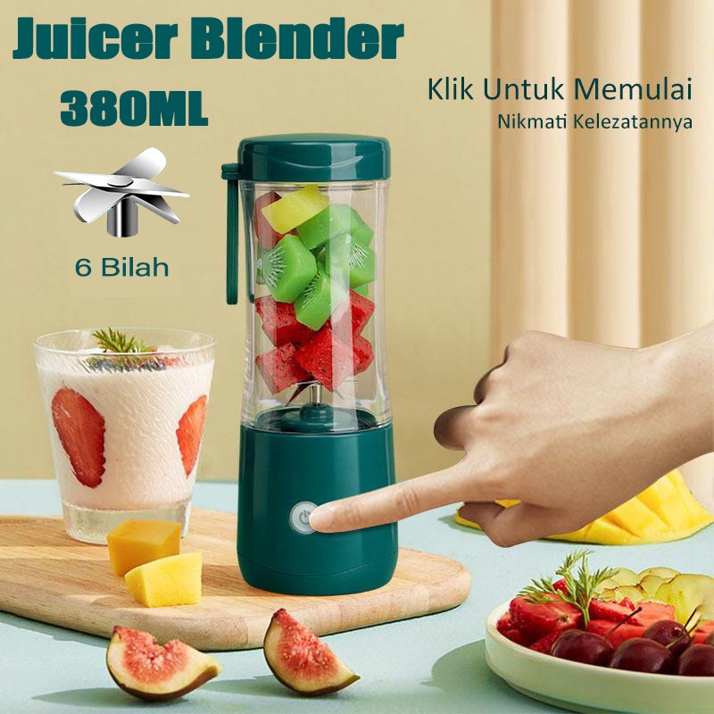 Juicer Blender Portable USB 380ML Mini Juicer Multifungsi 6 Mata Pisau Kaca Blender Juice