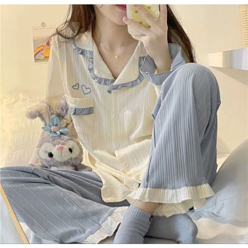 Set Piyama Kerah PP Kancing/Piyama Muslimah Terbaru/Piyama Wanita Import C07-A,D9