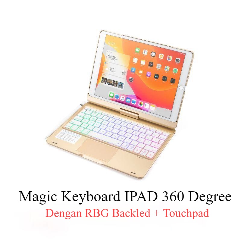 Magic Keyboard Ipad dengan RGB Backled 360 Foldable Smart Keyboard with Touchpad for Ipad 10.2 Gen 7 8 9 10.5 Inch