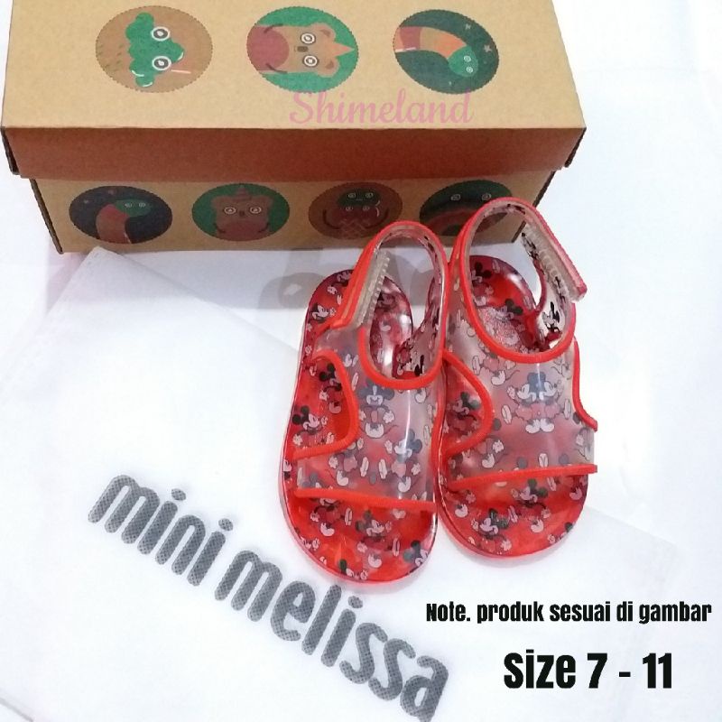 Mini Melissa Aqua Mickey Inf. Red Sepatu Sandal Anak Dengan Box Free Dust Bag