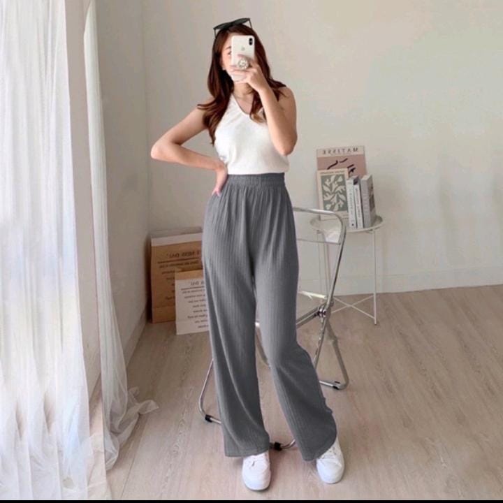 Highwaist Celana Murah Berkualitas Kulot Knit Premium - Long Cullote Pants - Korean Pants Wanita