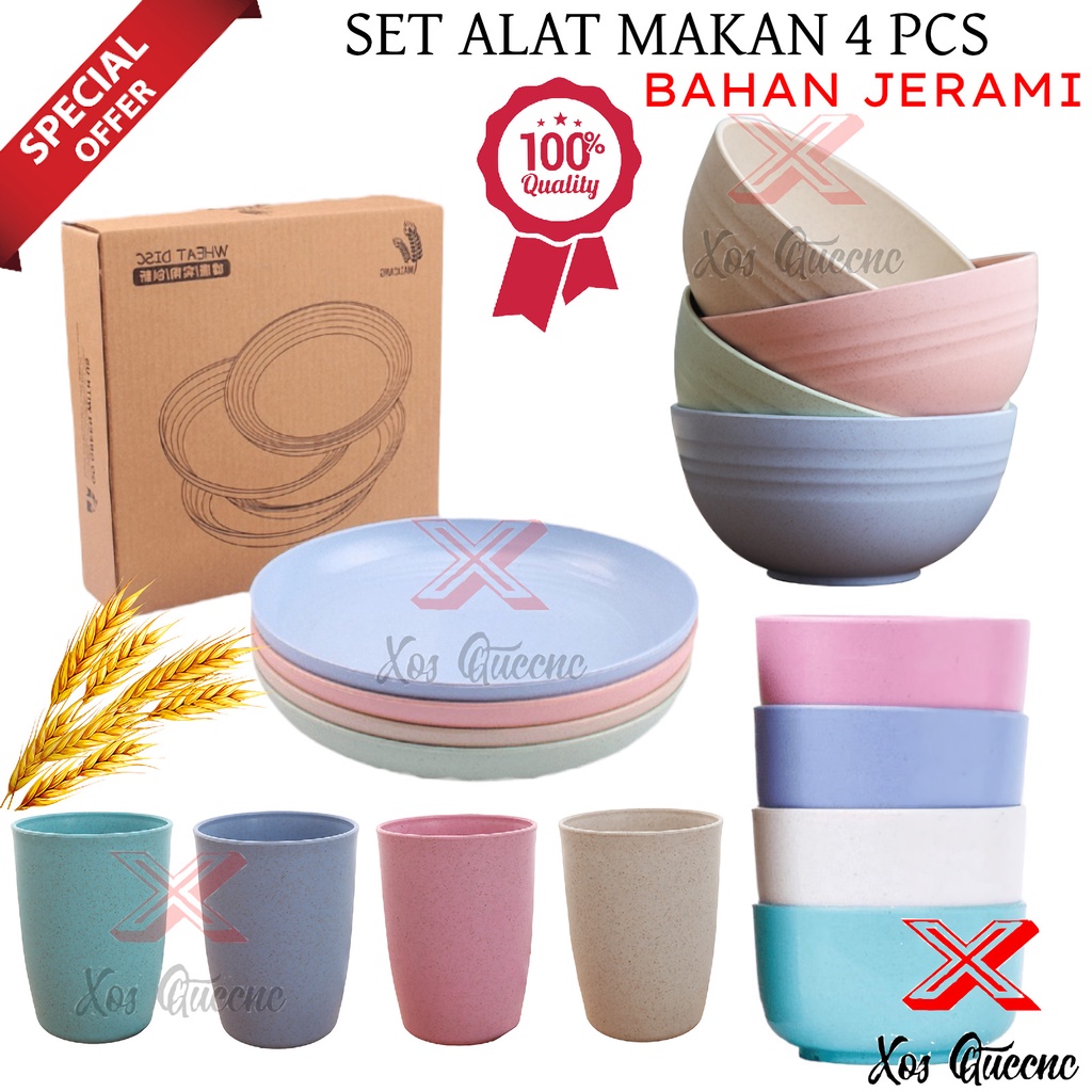 [XOQ] MANGKOK WHEAT STRAW SET 4 / PIRING JERAMI PIRING MAKAN ISI 4 PCS / GELAS MINUM BAHAN FOOD GRADE WHEAT STRAW ISI 4