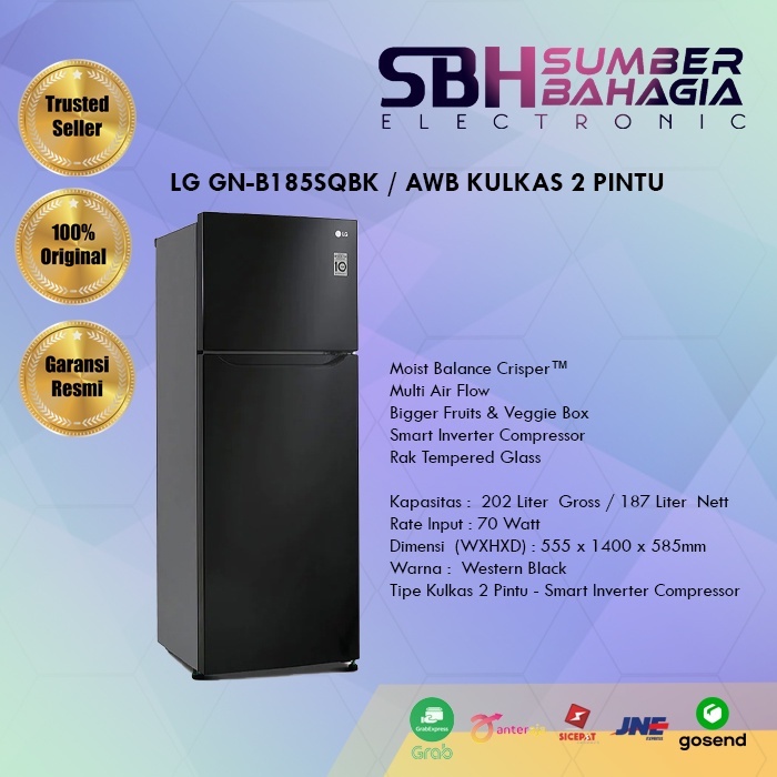 LG GN-B185SQBK / AWB KULKAS 2 PINTU (NEW) (KHUSUS BANDUNG)