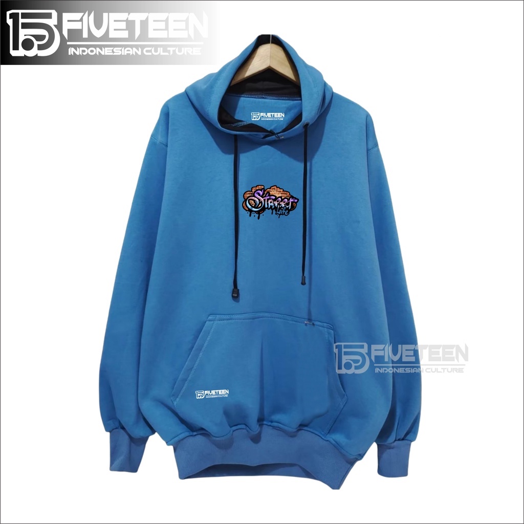 zipper hoodie oversize premium warna biru tua sablon street life 15fifteen jaket hoodie cowok original 100% distro  suwiter wanita korea 2022