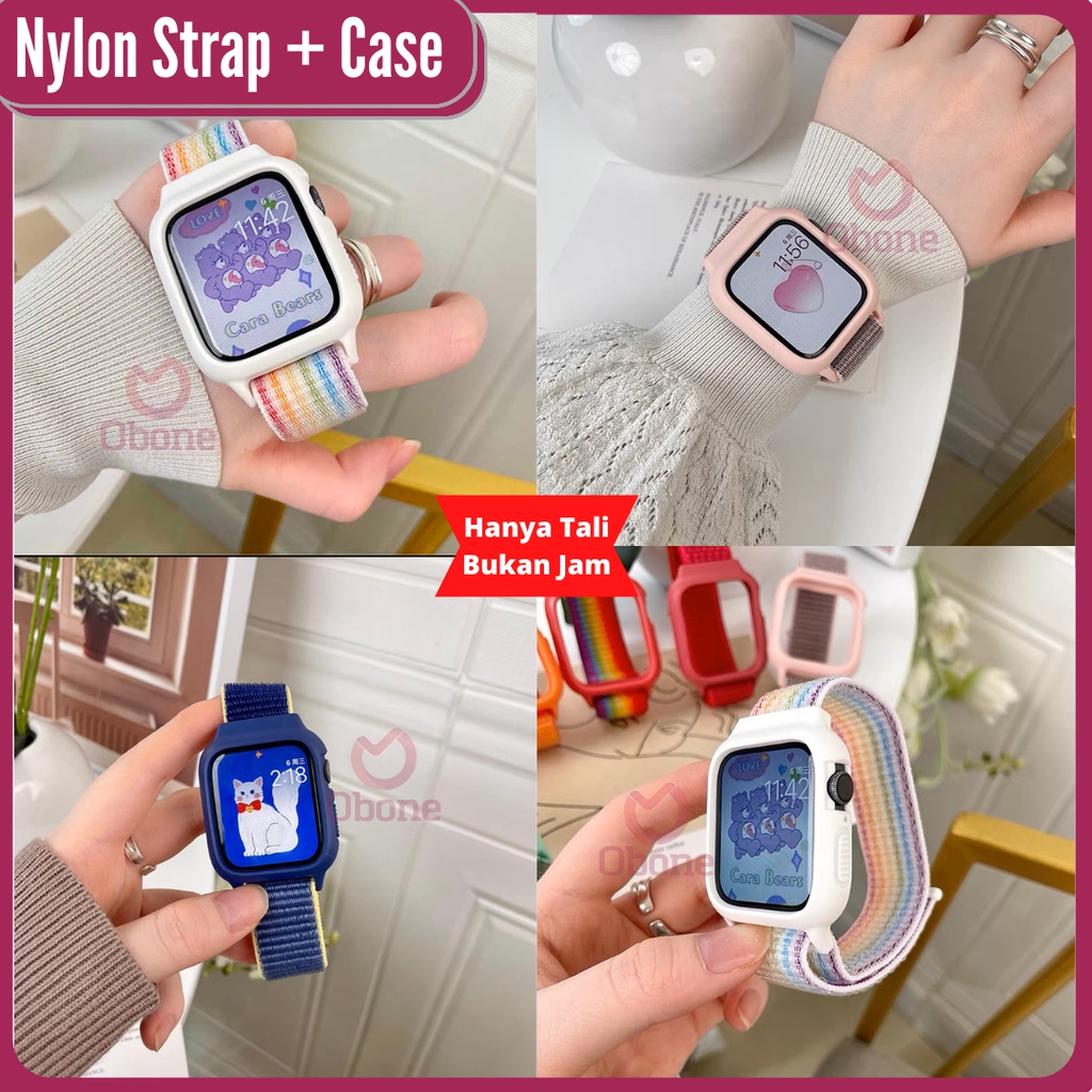 2 in 1 Strap + Case untuk iwatch T500 / T55 / HW / IWO /DT / S20 Seri Smartwatch Nilon Tali Jamtangan