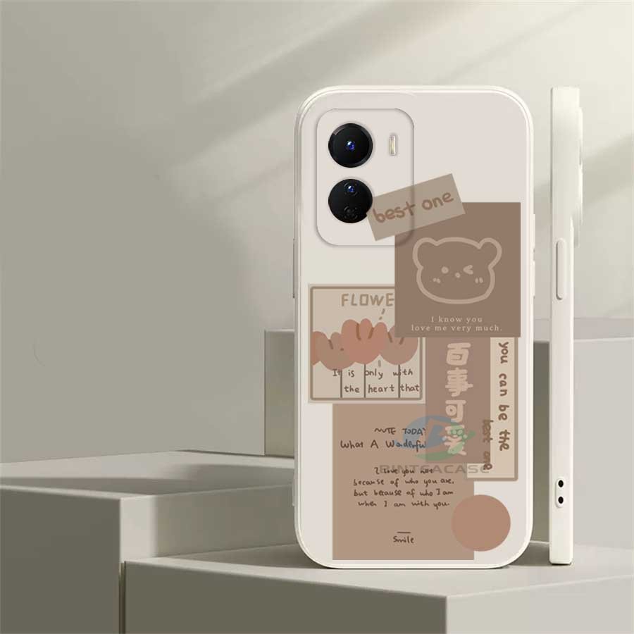 Casing Untuk VIVO Y02 Y16 Y35 Y33S Y21T Y21S Y33S Y11 Y12 Y15 Y17 Y12S Y12A Y15S Y15A Y20S Y20i Y19 Y91C Y30 Y50 Y51 S1 Cute Bear Note Silicone Phone Case Binteacase