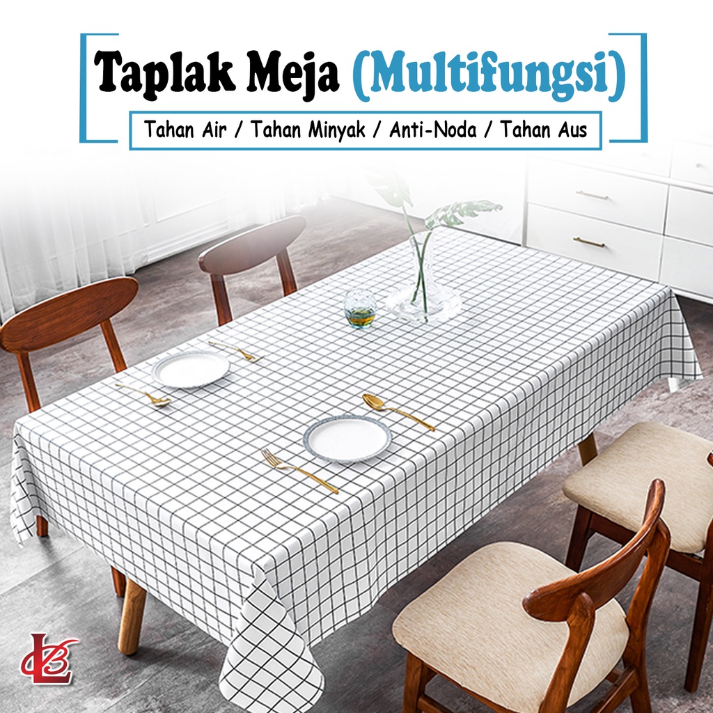 Taplak Meja Makan Ruang Tamu Anti Air Pvc Ukuran Besar 137 X 183 Motif Modern Motif Kotak / Taplak Meja Makan Kotak Ruang Tamu Anti Air Tebal Premium Motif Kotak (D11-3C)