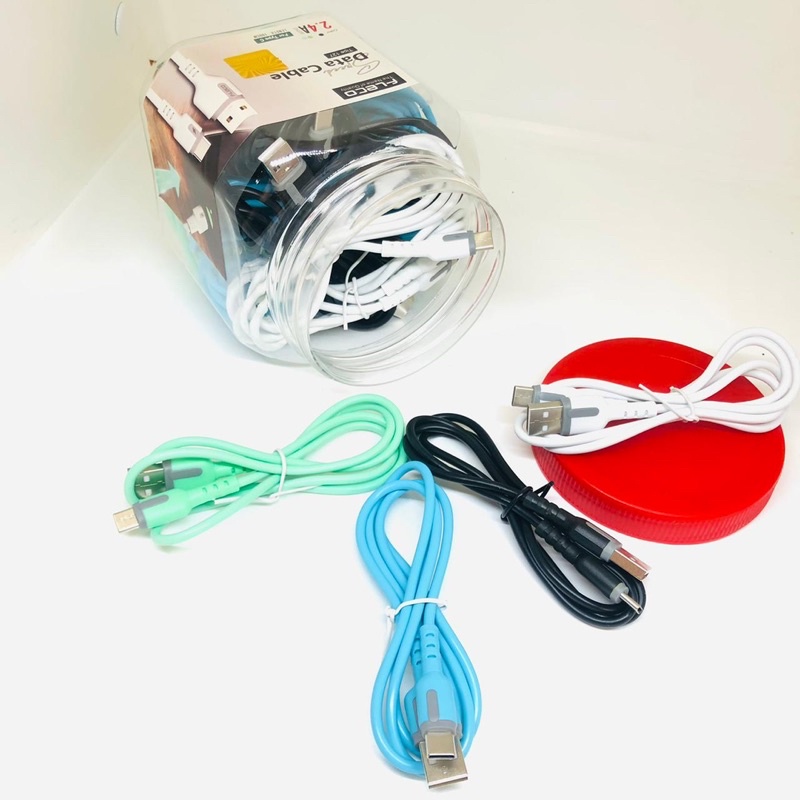 Pertoples Isi 15Pcs Kabel Data Toples Fleco T126 Micro T127 Type C Fast Charging 2.4A Promo Sen Kabel Data Pertoples Murah Meriah
