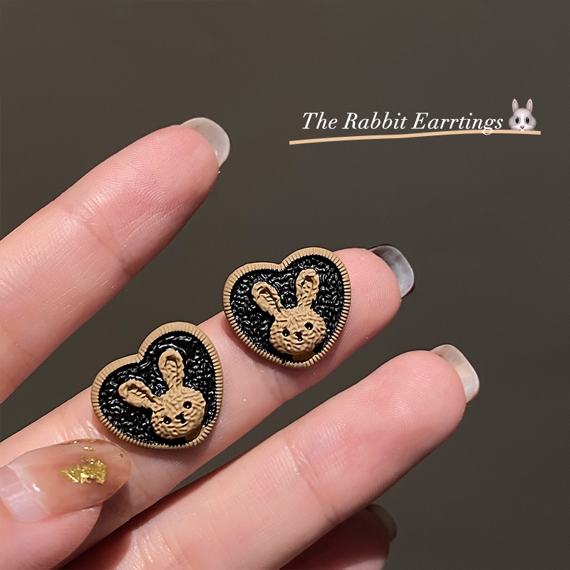 Anting Stud Desain Kelinci Warna Khaki Gaya Perancis Untuk Anak Perempuan