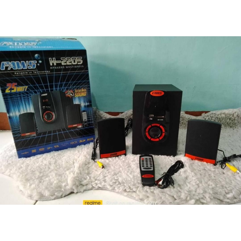 Faws Speaker Bluetooth H-2205 Multimedia Aktif 2.1 Stereo Music Box Subwoofer | Speaker Bluetooth Super Bass Multimedia FAWS H 2205 | Speaker Aktif Bluetooth USB TF FM Radio H2205 | FMS