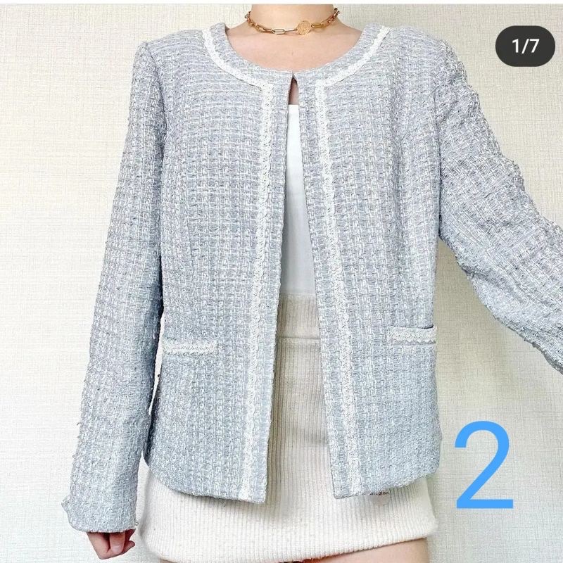 Preloved Korean Tweed Blazer Baby Blue / Cardigan / Jacket / Premium Quality / Winter / Coat / Oudre