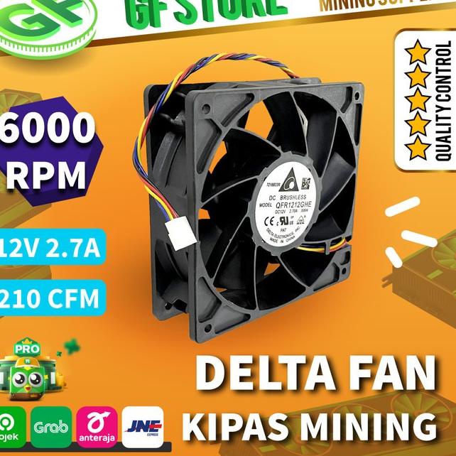 DELTA FAN 120mm 12V 2.7A 6000RPM ⚡ KIPAS MINING RIG / ANTMINER - 6000 RPM