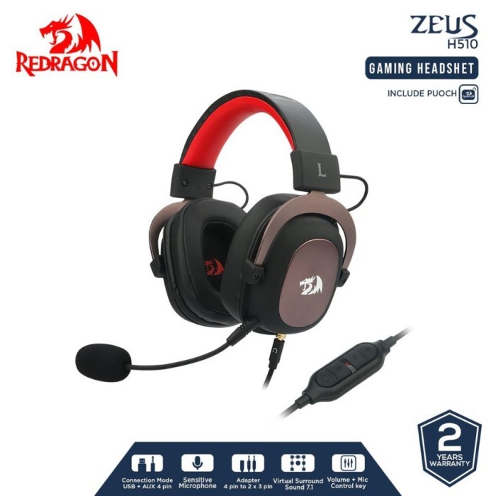 Redragon Headset gaming 7.1 with Microphone USB AUX ZEUS 2 - H510