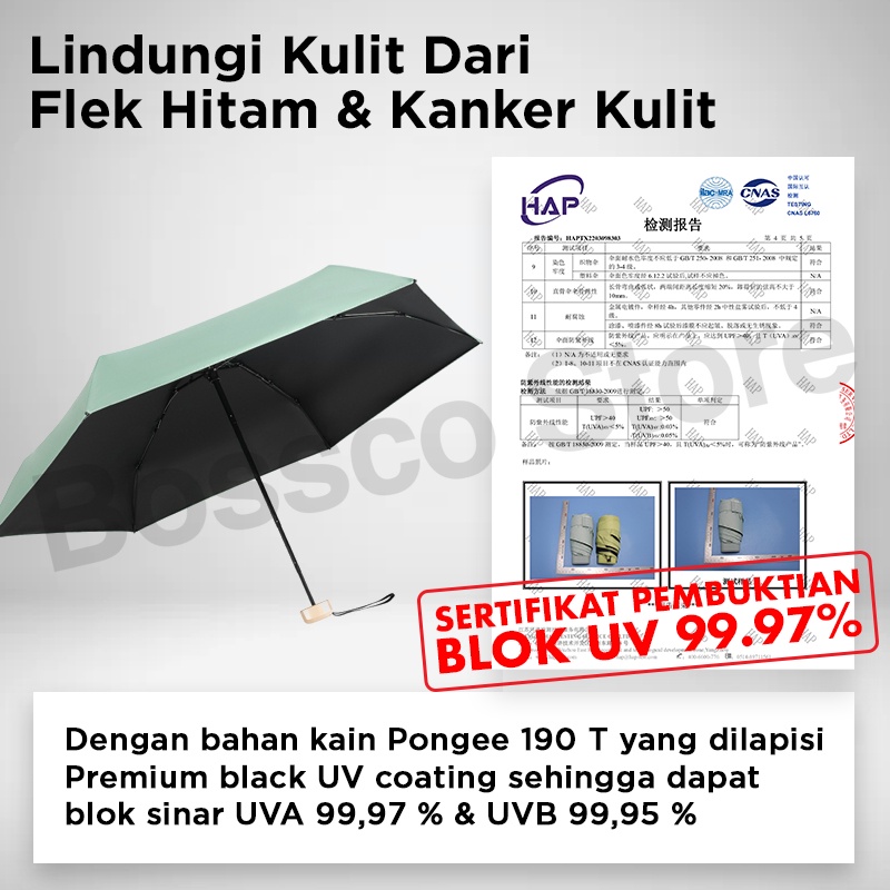 Bossco Payung Lipat Mini Anti UV 99,97% BerSertifikat Premium Payung Lipat kecil payung lucu payung korea payung viral payung kecil payung lipat anak payung viral anti rusak payung lipat premium payung mini cute payung murah diskon payung mini pocket