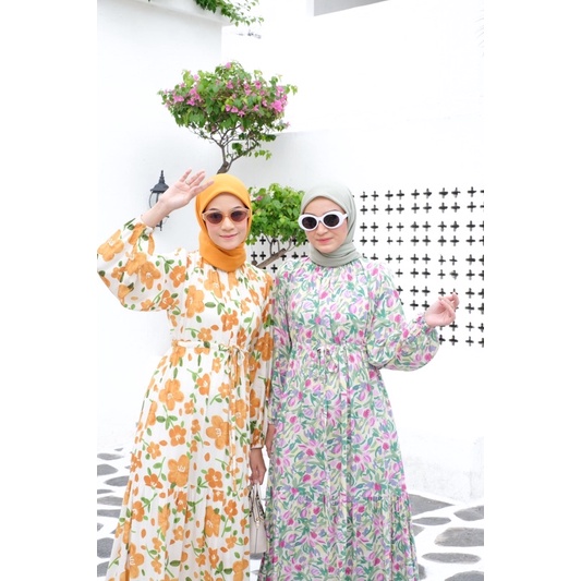 Ounadoutfit HANNA DRESS wanita premium | dress wanita motif bunga | homedress rayon busui | dress muslimah | dress motif rayon