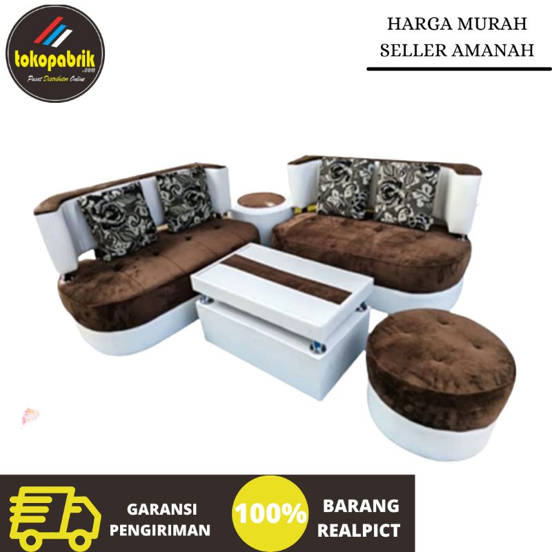 Sofa Jasmine Bulat Bahan Oscar Semi kulit Midili/ Sofa Tamu Modern Murah Bandung Subang Sumedang Gar