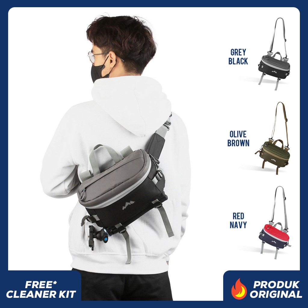 GEO GREY BLACK x SOLLU Tas Kamera Selempang Abu-Abu Hitam Pria Wanita Slingbag Lensa DSLR Mirrorless Sling Bag Camera Multifungsi Casual Camera Waist Bag Premium Shoulderbag Tas Slempang Bahu Waistbag Free Rain Cover Keren Terbaru Kekinian Branded