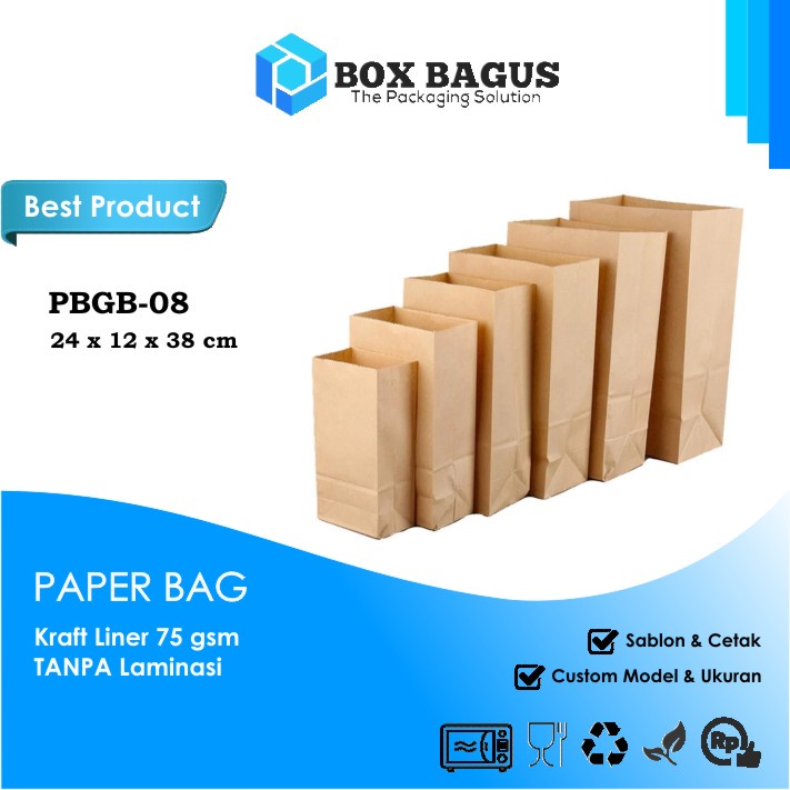 PAPER BAG 24x12x38 KRAFT 75 GSM - GOODIE KANTONG KERTAS SOUVENIR GIFT SNACK KUE ROTI NASI BURGER