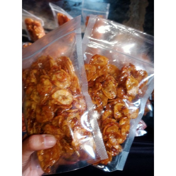 

keripik pisang bestak pedas legit gurih