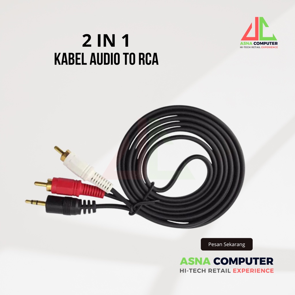 Kabel RCA 2 in 1 Male to Aux Jack Audio 3.5 mm Speaker PC Laptop