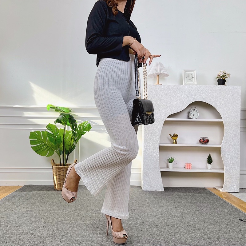 Tq88indonesia Fashion Celana Cullote Rajut Wanita Terbaru /  RJT Masha Kulot Knit Pant / Celana Panjang Polos Cewek / ootd Kasual Kekinian