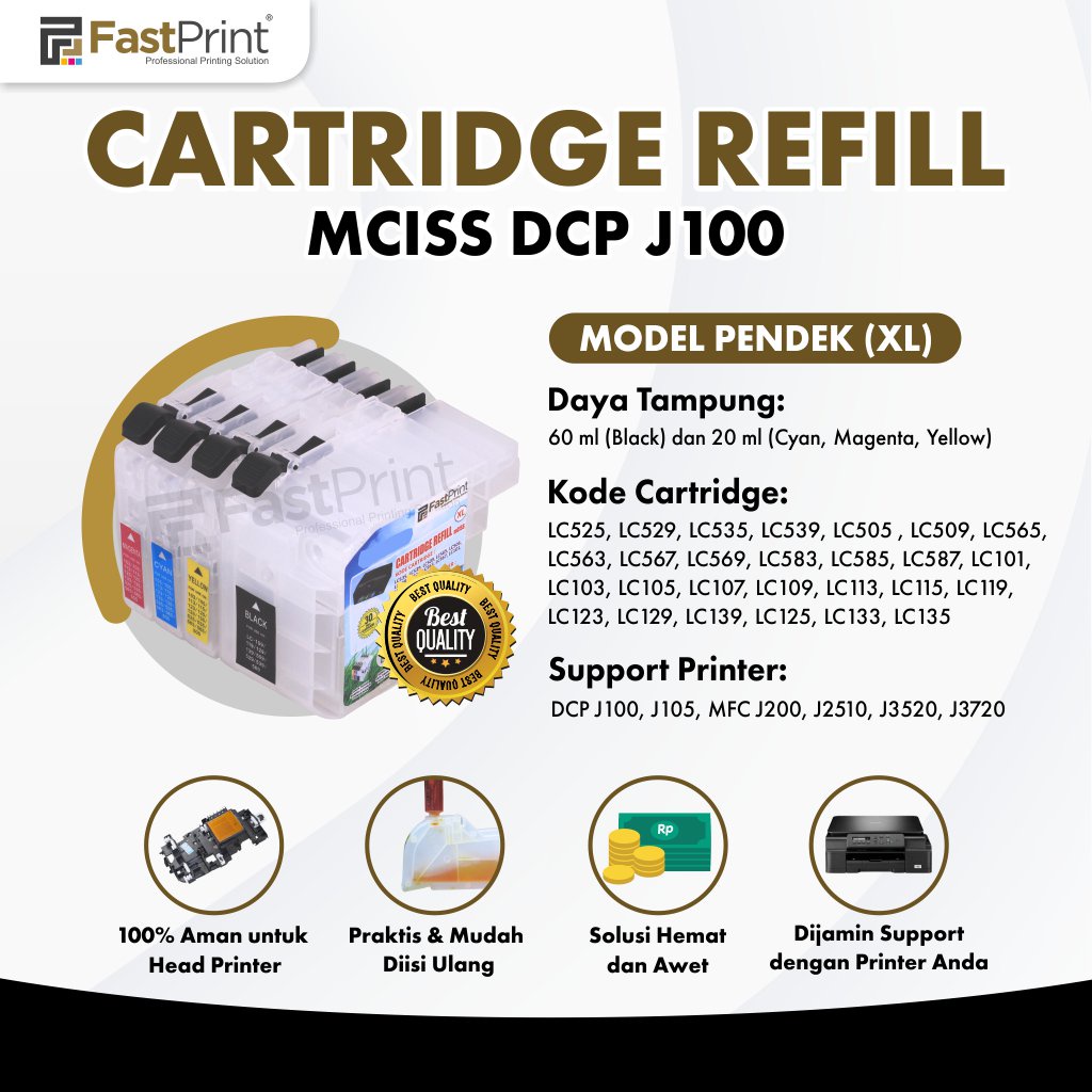 Cartridge MCISS Refillable Compatible  J100 J105 J200 J2510 J3720 J3520 Pendek Kosongan