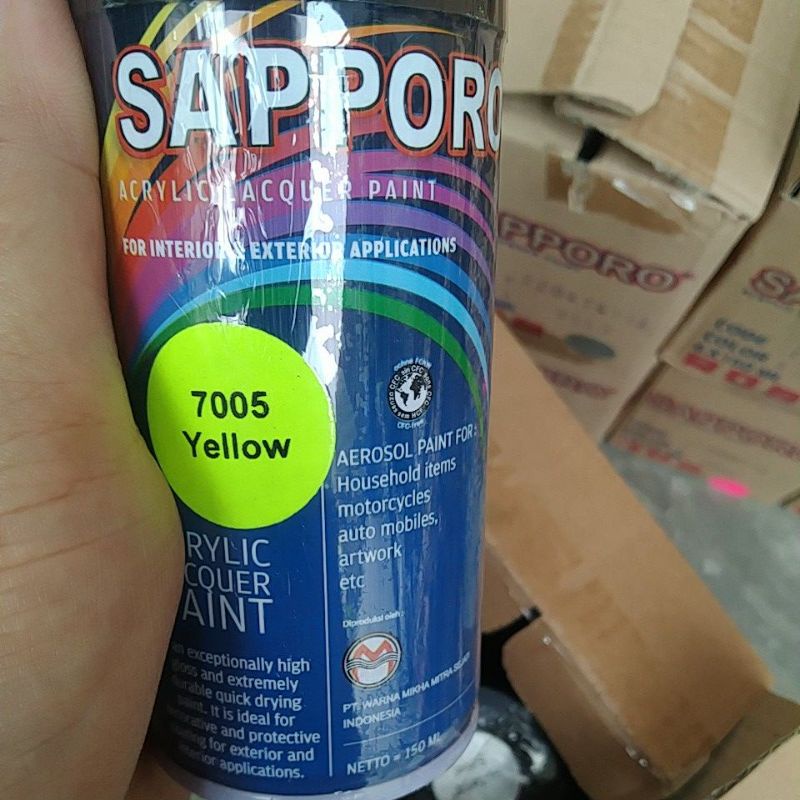 saporo acrylic lacquer paint pilok pilox cat spray sapporo 150ml saporo 7005 stabilo kuning yellow 150ml