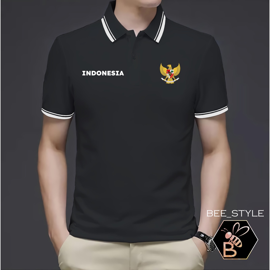 Kaos Kerah Pria Logo Garuda INDONESIA / Kaos Polo List II Garuda INDONESIA / Kaos Pria Polo Shirt