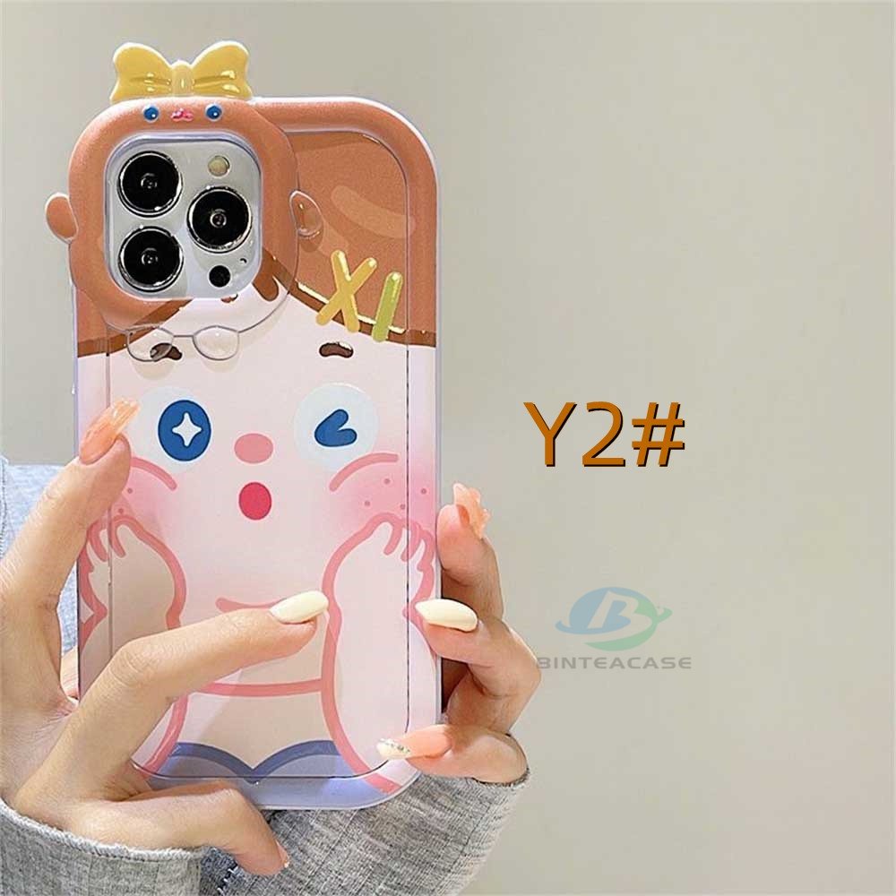 Realme 10 C55 C30 C31 C33 C35 C21Y C25Y RealmeC11 C25 C17 C15 C12 C3 C2 7i 5 5i 6i Gadis Lucu Monster Kecil Frame Lensa Casing Ponsel Binteacase