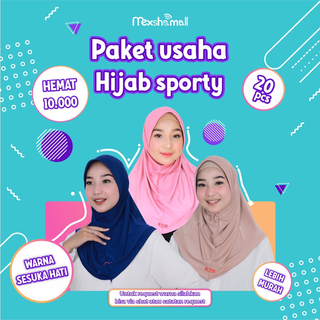 Paket Usaha Jilbab Instan Sport Jersey Premium Hijab Sporty Shamira 20 Pcs