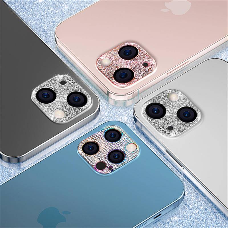 Pelindung Lensa Kamera Belakang Bahan Metal Aksen Berlian Imitasi 3D Untuk iPhone 14 13 12 11 Pro MAX Mini Plus