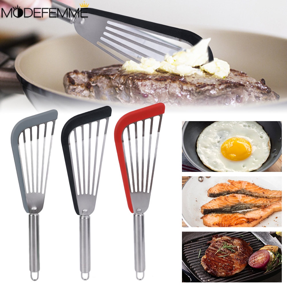 Spatula Masak Telur Goreng / BBQ / Pancake / Steak / Ikan Bahan Stainless Steel Anti slip / Lengket