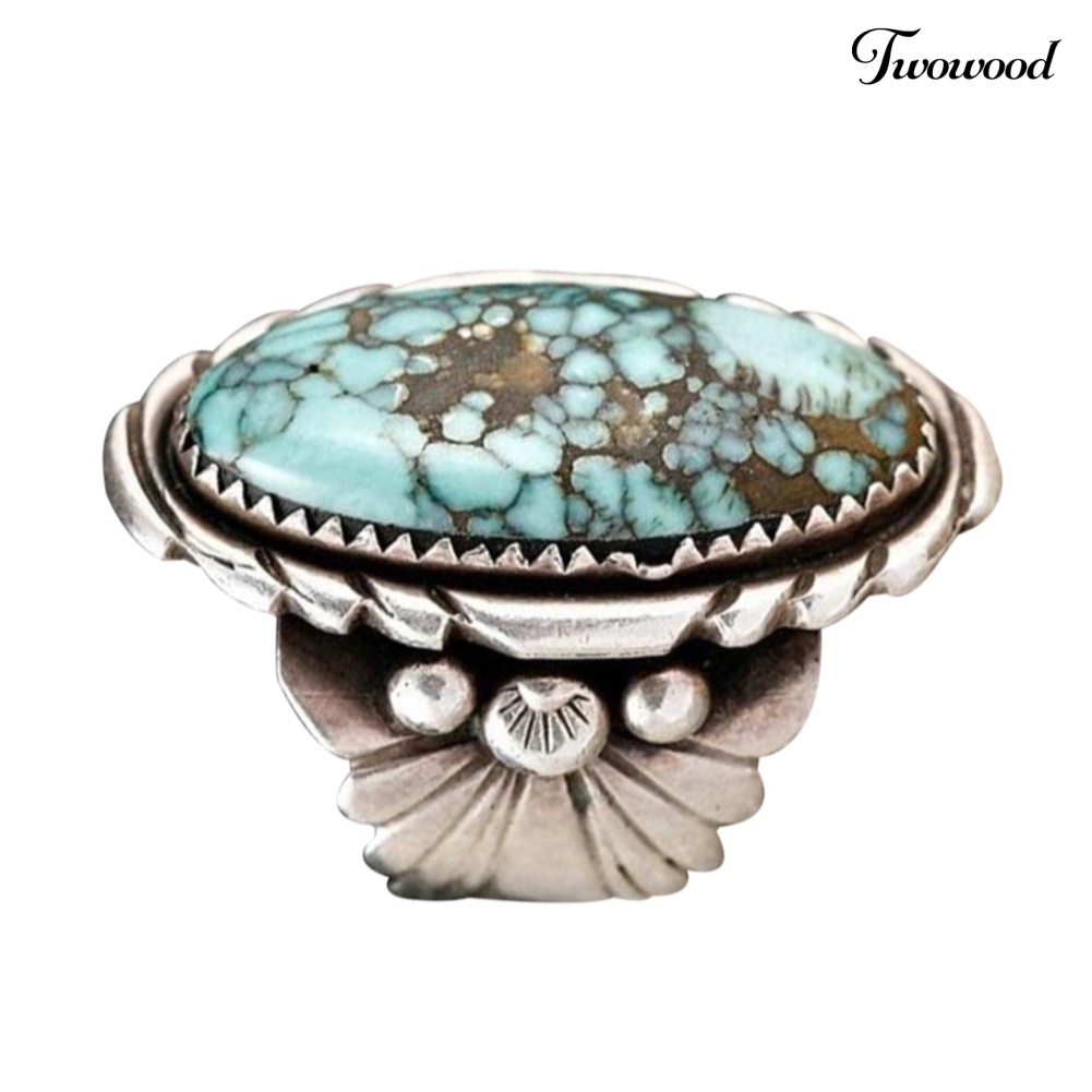 Cincin Antik Bentuk Oval Turquoise Ukir Untuk Pria Dan Wanita