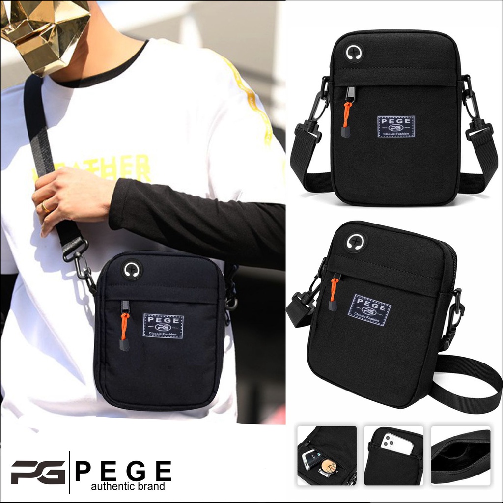 Tas Selempang Bahu Pria Pege Model Simpel Polos Hitam - PG 8931