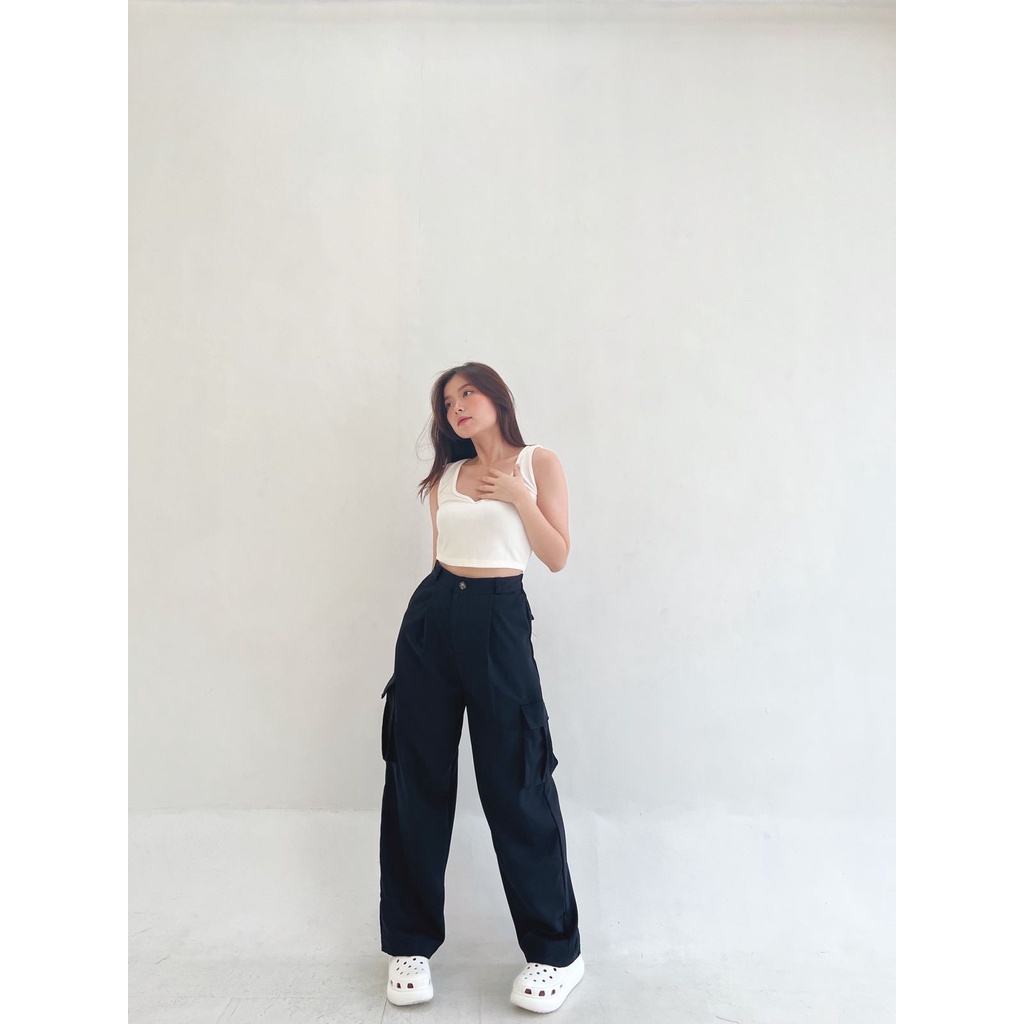 POTTIE - Kenza Baggy Pants - High Waist Baggy Pants - Celana Kulot Cargo